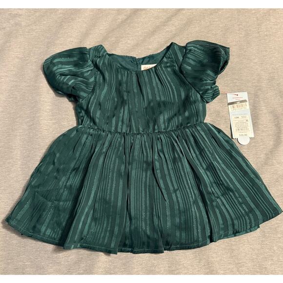 Cat & Jack 12 Month Green Striped Holiday Dress - Picture 1 of 2